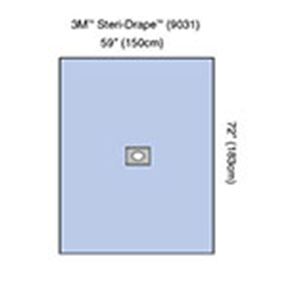 3M STERI-DRAPE Adhesive Aperture Drape, 59" x 72", Off-Centered Oval Aperture, 25/box, 2 box/case. MPN: 9031