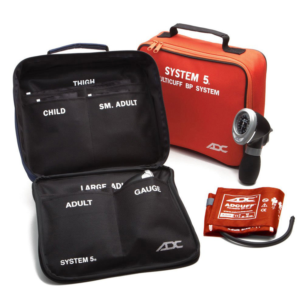 ADC 740 SYSTEM 5 Blood Pressure 5 Cuff System (Child, Small Adult, Adult, Large Adult, Thigh), Orange, with Case. MPN 740-OR