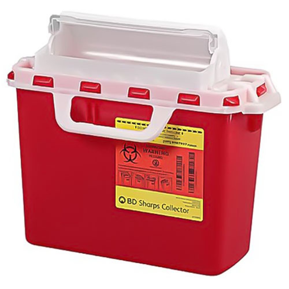 BD Patient/Exam Room Sharps Collector, 2 Gal, Red, Horiz. Entry, 12"x13.5"x6" CB Door. MPN: 305435