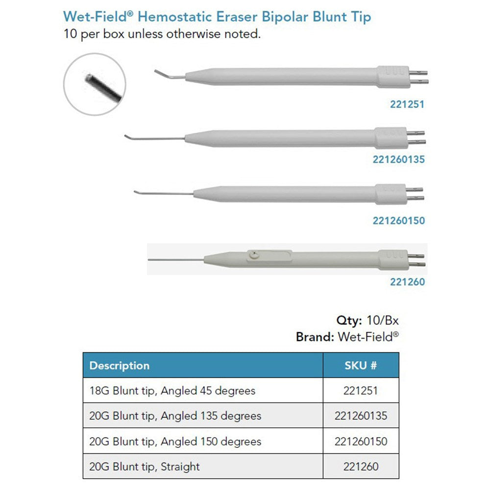 Wet-Field Hemostatic Eraser, Bipolar, 18G Blunt Tip, 45° Angled. MPN: 221251