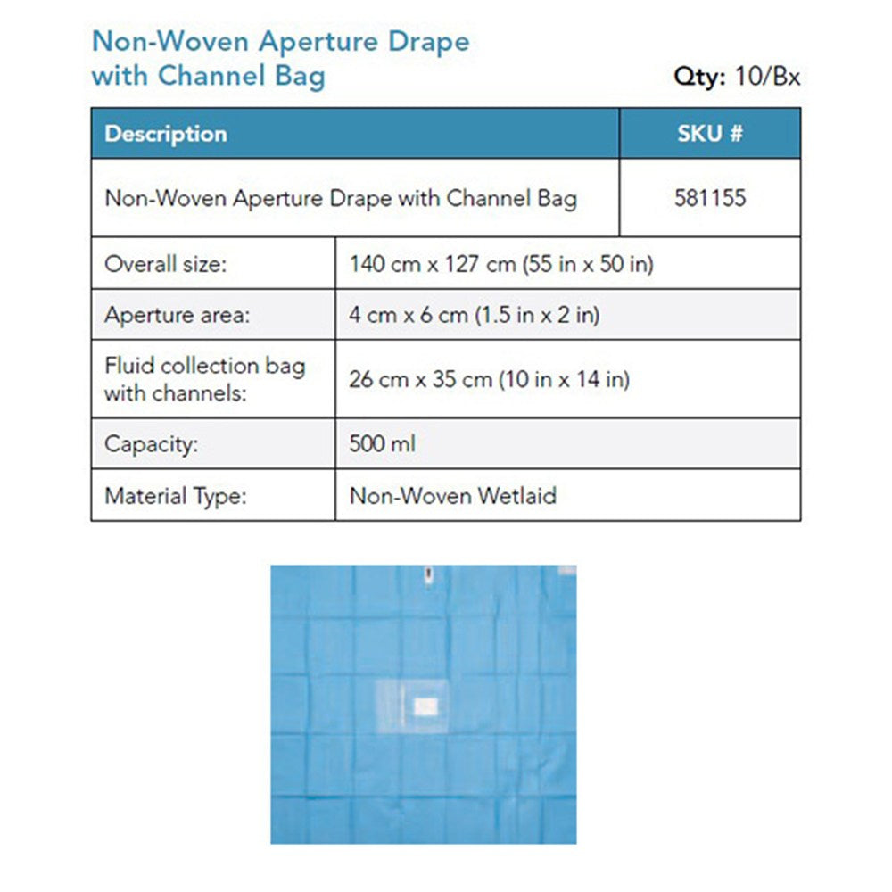 Visitec Visidrape Half Body Aperture Drape, Non-Woven, 500 ml Bag, 140 x 127 cm. MPN: 581155