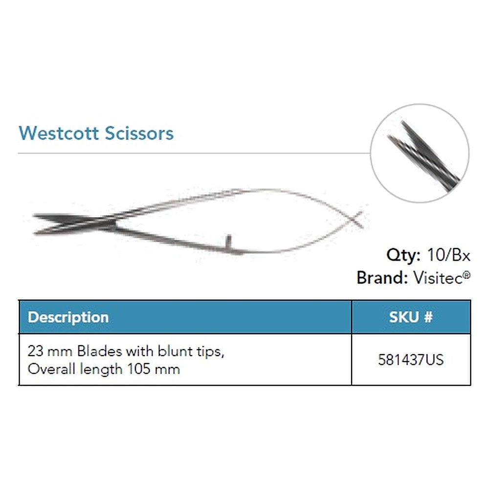 Visitec Westcott Scissors, 23 mm Blades, Blunt Tips. MPN: 581437US