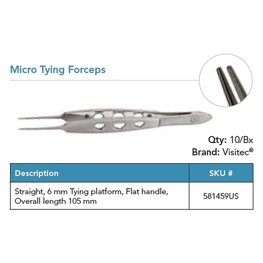 Visitec Micro Tying Forceps, Straight, 6 mm Platform. MPN: 581459US