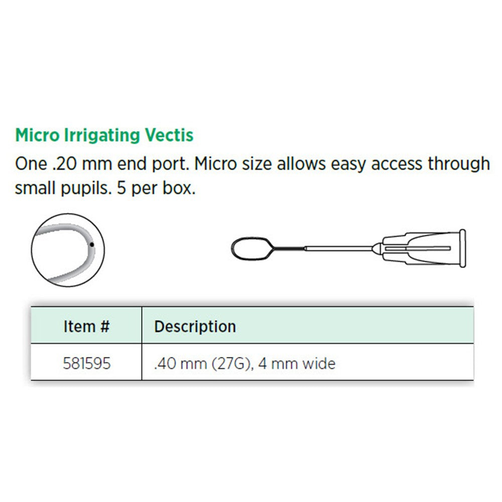 Visitec Micro Irrigating Vectis, 0.40 mm (27G), 4 mm Wide, 5/box. MPN: 581595
