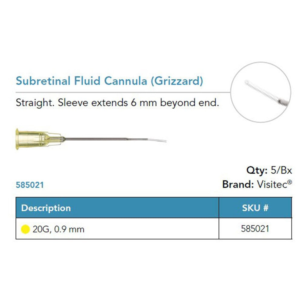 Visitec Subretinal Fluid Cannula (Grizzard), 20G, Straight. MPN: 585021