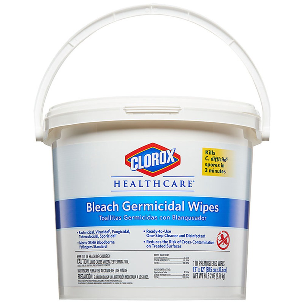 CLOROX Healthcare Bleach Germicidal Wipes Bucket, 12"x12". MPN: 30358