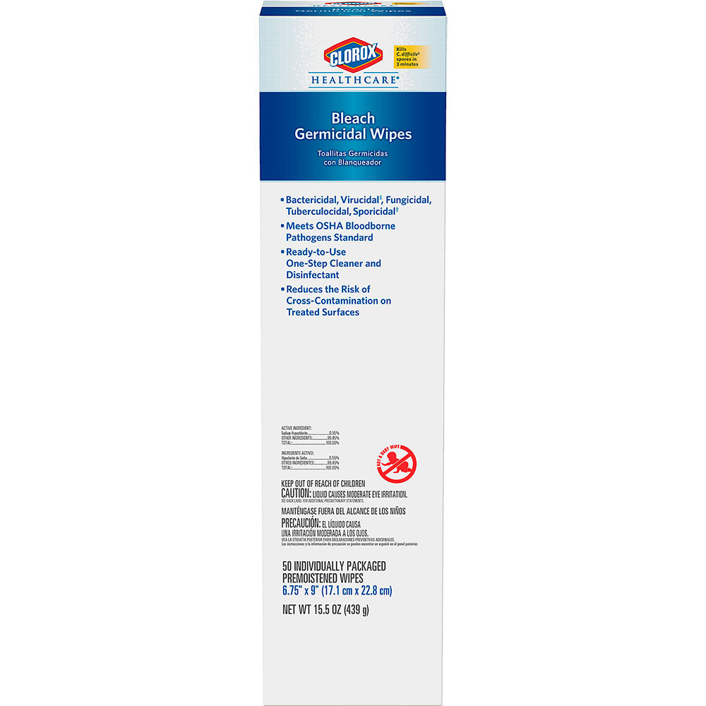 CLOROX Healthcare Bleach Germicidal Wipes Packets, 6.75"x9". MPN: 31424