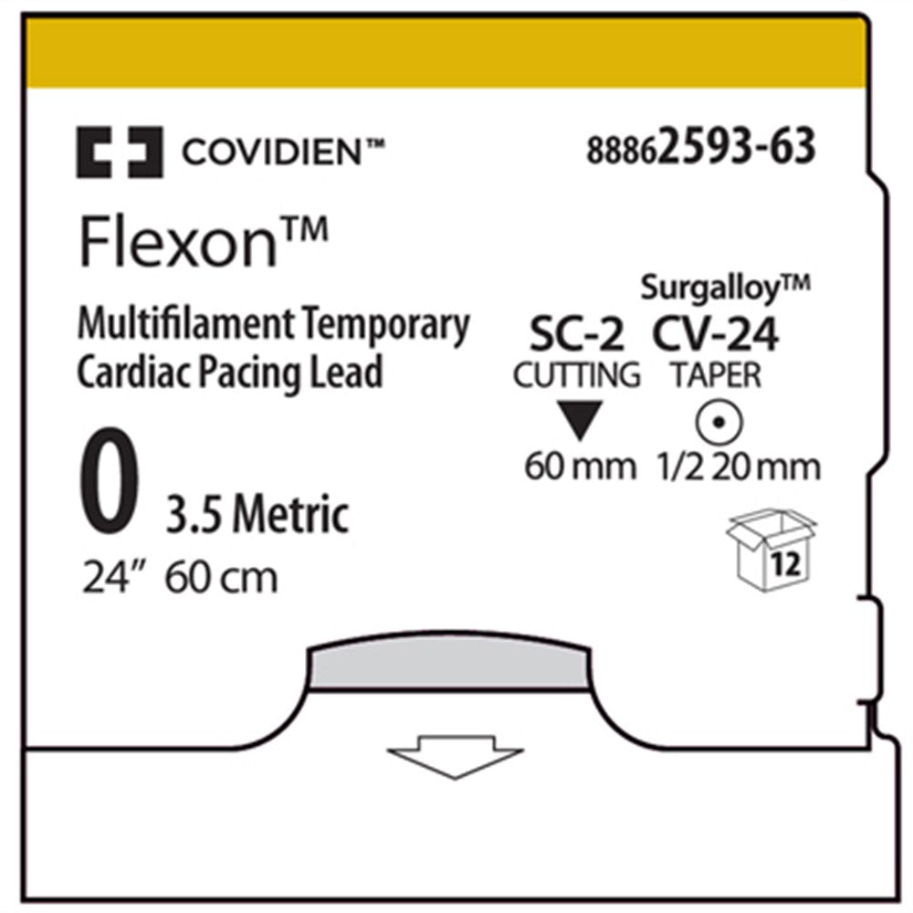 Covidien Flexon Temporary Cardiac Pacing Leads, Taper Point, 2-0, Wt-Or, 2x4", SC-6, V-20, 1/2 Cir. MPN: 8886262353