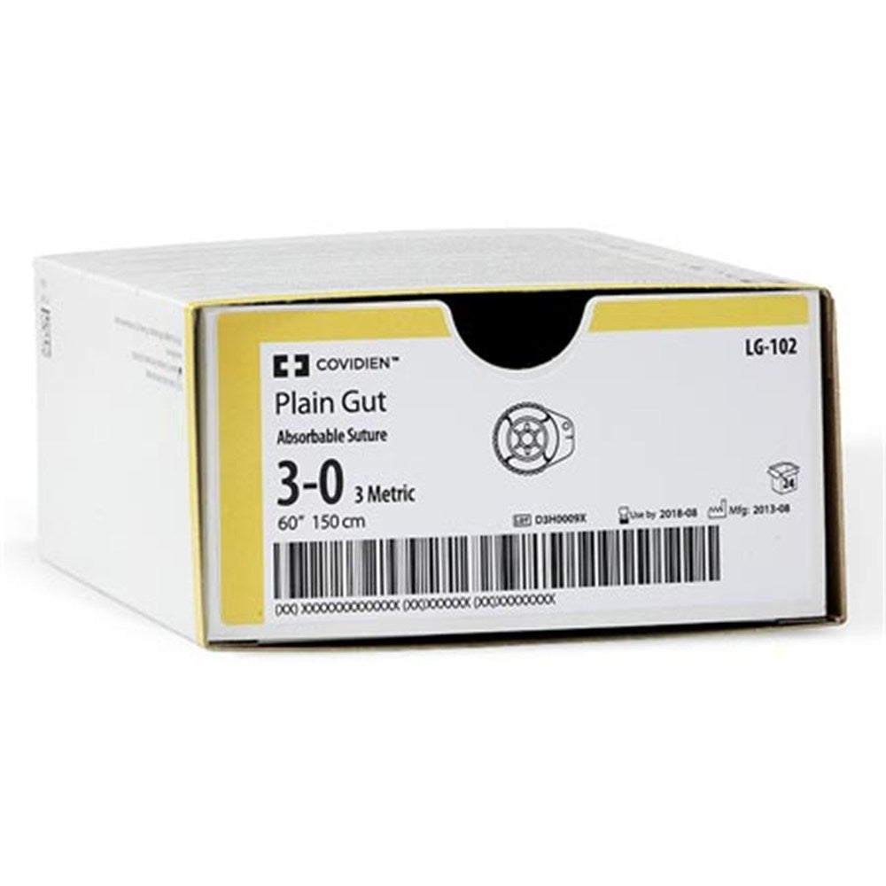 Covidien Plain Gut Suture, Premium Spatula, Size 6-0, 18", Needle SE-140-8, 3/8 Circle. MPN: G1735K