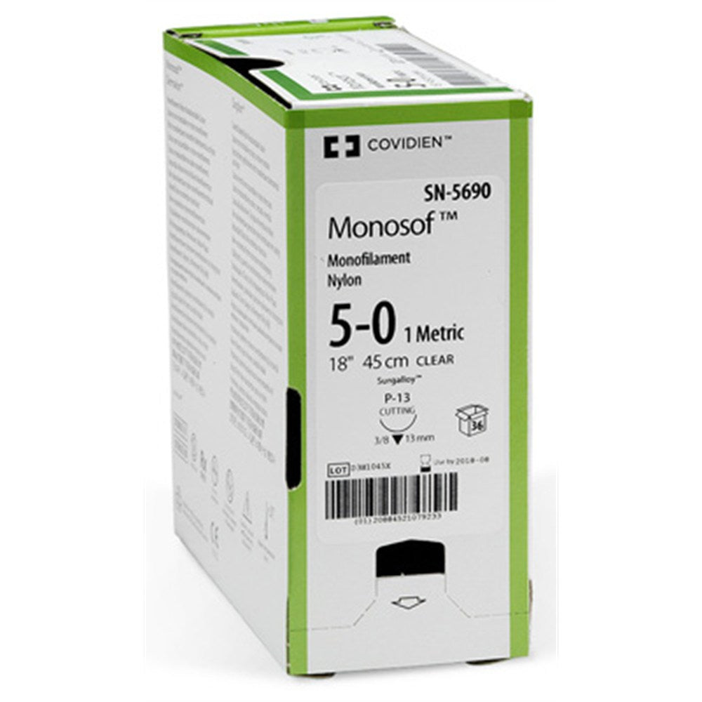 Medtronic Covidien MONOSOF Suture, Reverse Cutting, 2-0, C-18, 35mm, Black, 36/bx. MPN: SN-694