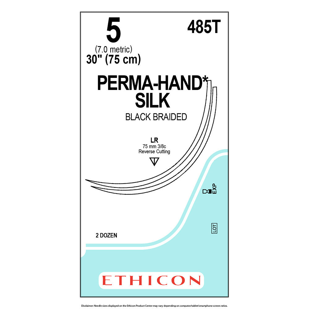 Ethicon PERMAHAND Silk Suture, Size: 5, Needle: LR, LR, BLACK, 24/bx. MPN: 485T