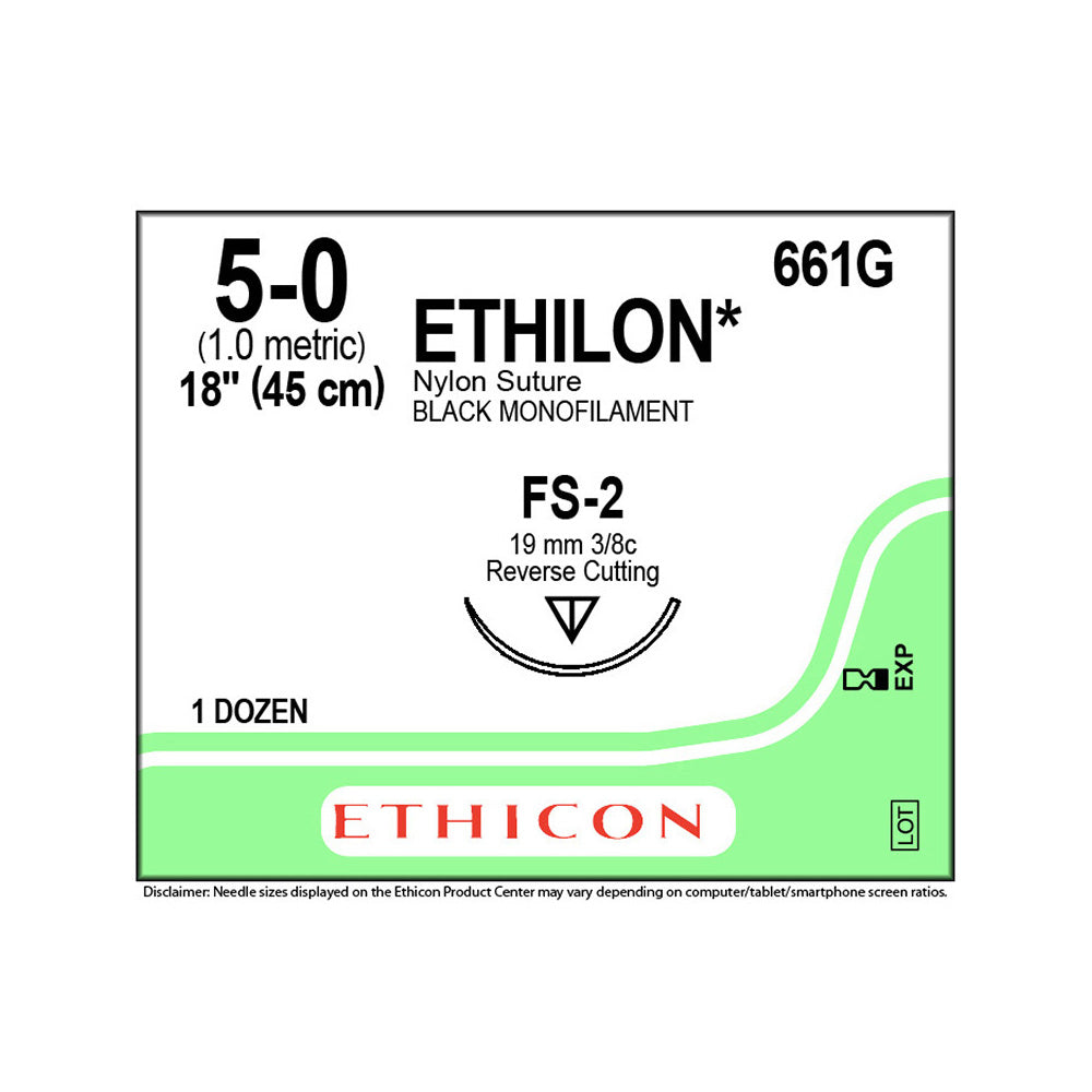 Ethicon ETHILON Nylon Suture, Size: 5-0, Needle: FS-2, BLACK, 12/bx. MPN: 661G