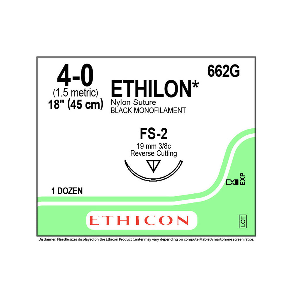 Ethicon ETHILON Nylon Suture, Size: 4-0, Needle: FS-2, BLACK, 12/bx. MPN: 662G