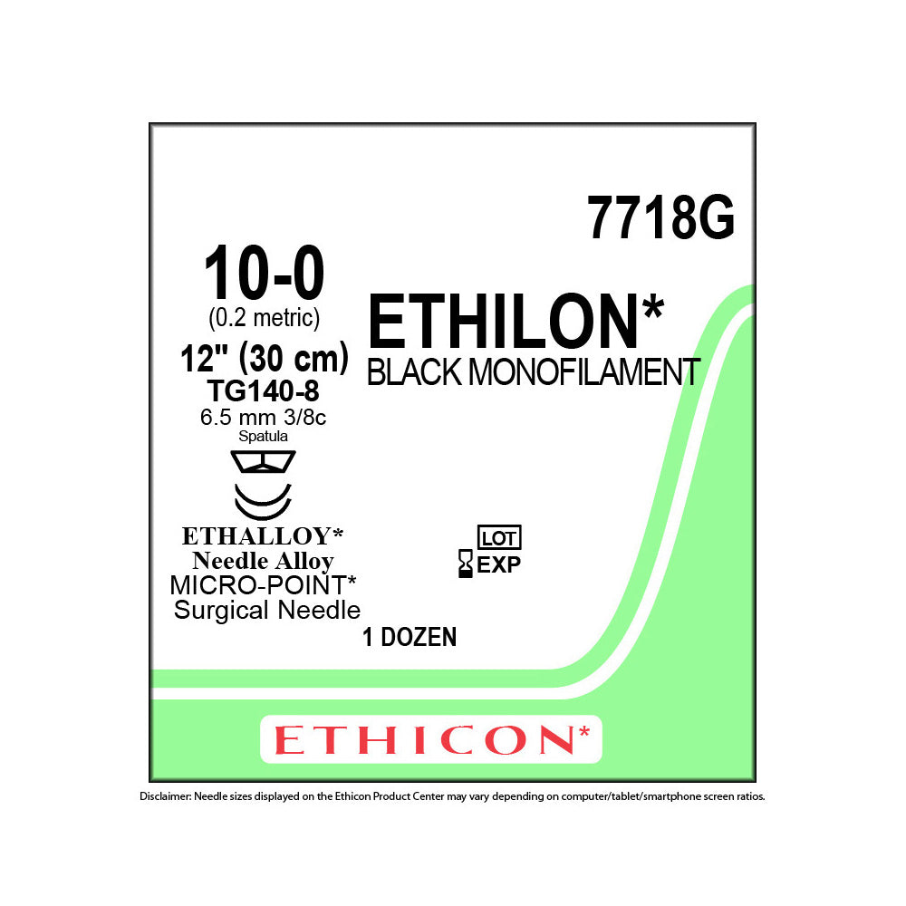 Ethicon ETHILON Nylon Suture, Size: 10-0, Needle: TG140-8, TG140-8, BLACK, 12/bx. MPN: 7718G