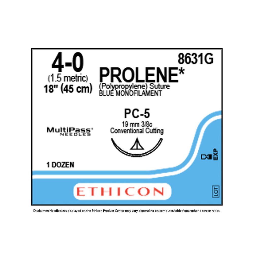 Ethicon PROLENE Polypropylene Suture, Size: 4-0, Needle: PC-5, BLUE, 12/bx. MPN: 8631G