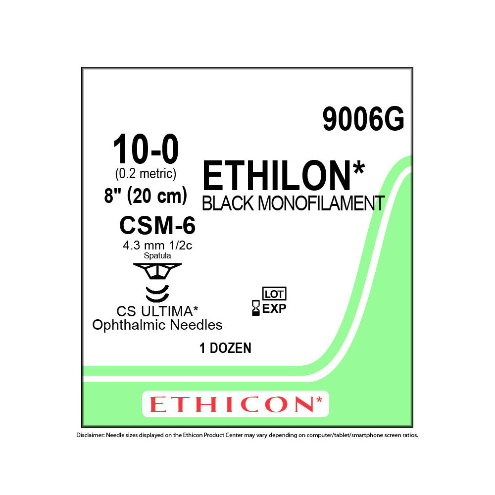 Ethicon ETHILON Nylon Suture, Size: 10-0, Needle: CSM-6, CSM-6, BLACK, 12/bx. MPN: 9006G