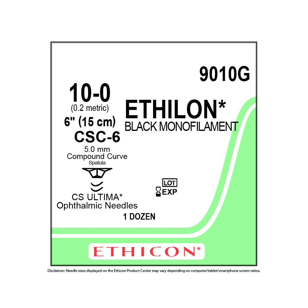 Ethicon ETHILON Nylon Suture, Size: 10-0, Needle: CSC-6, CSC-6, BLACK, 12/bx. MPN: 9010G