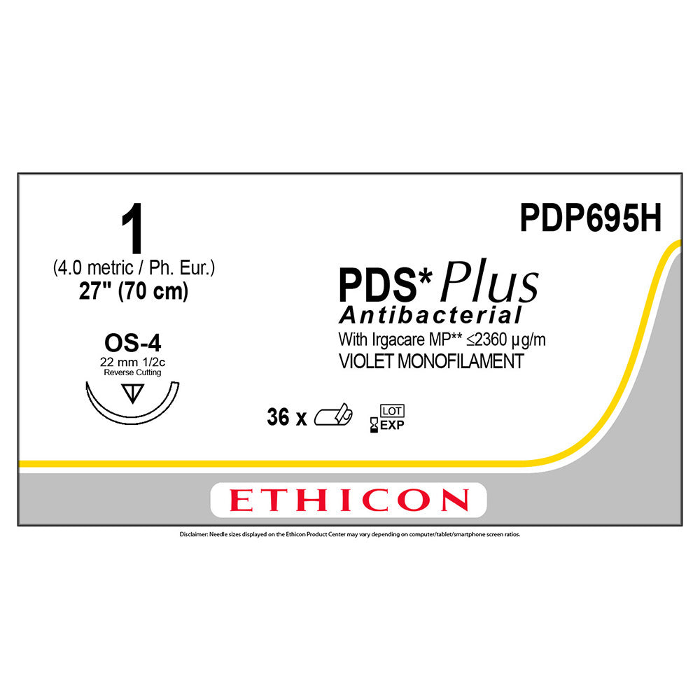 Ethicon PDS Plus Antibacterial Suture, Size: 1, Needle: OS-4, VIOLET, 36/bx. MPN: PDP695H