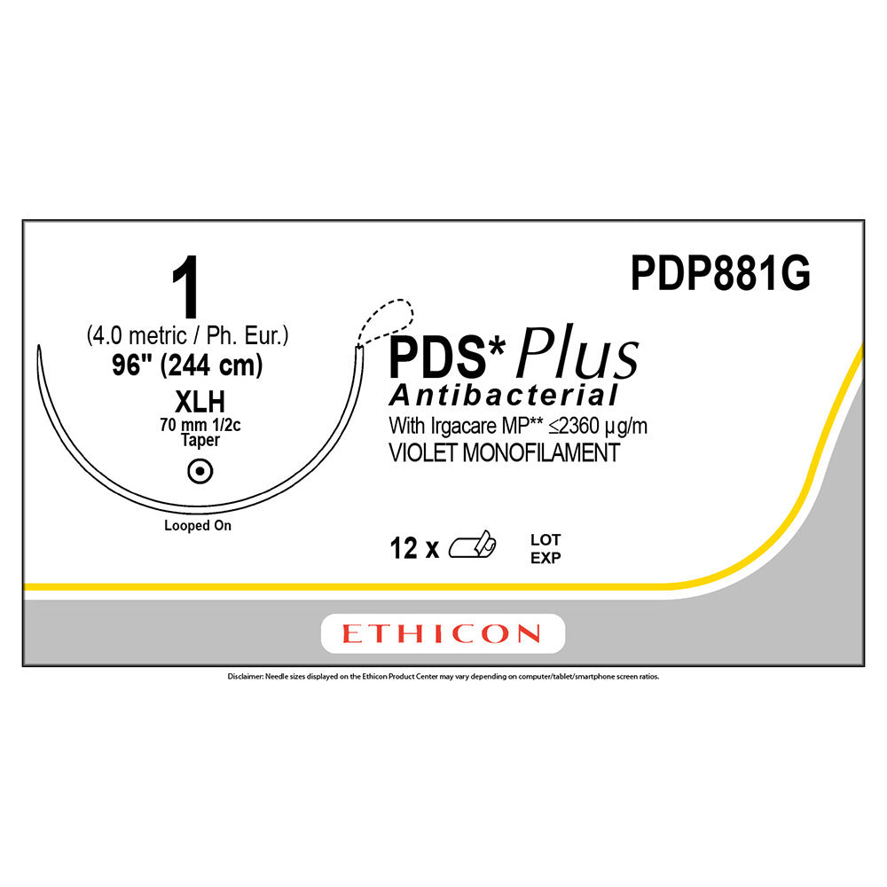 Ethicon PDS Plus Antibacterial Suture, Size: 1, Needle: XLH, VIOLET, 12/bx. MPN: PDP881G
