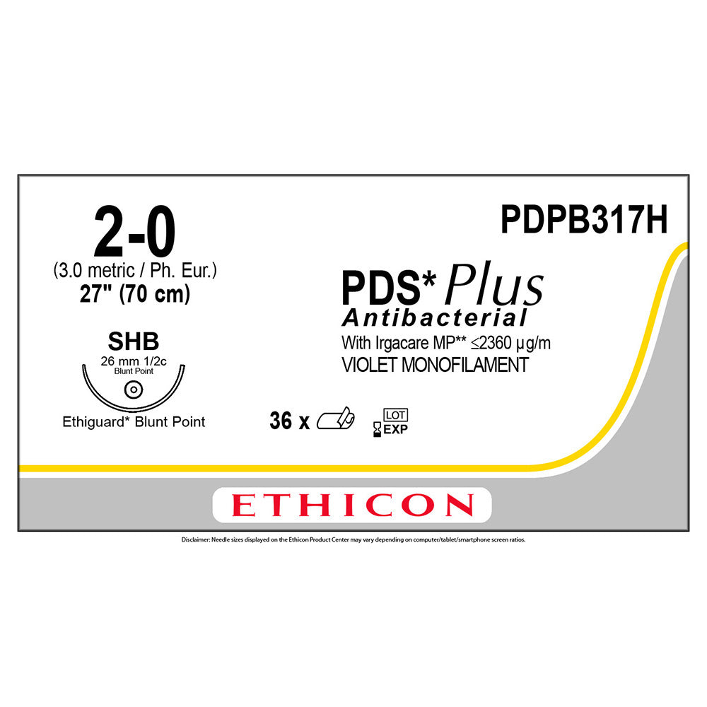 Ethicon PDS Plus Antibacterial Suture, Size: 2-0, Needle: SHB, VIOLET, 36/bx. MPN: PDPB317H