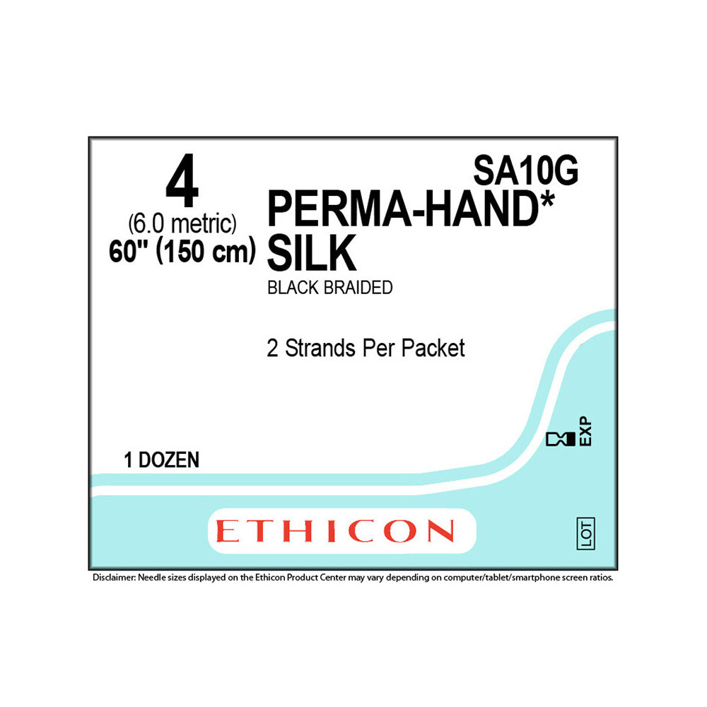Ethicon PERMAHAND Silk Suture, Size: 4, NO NEEDLE, BLACK, 12/bx. MPN: SA10G