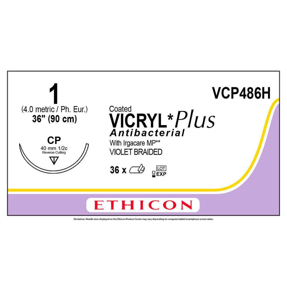 Ethicon COATED VICRYL Plus Antibacterial Suture, Size: 1, Needle: CP, VIOLET, 36/bx. MPN: VCP486H