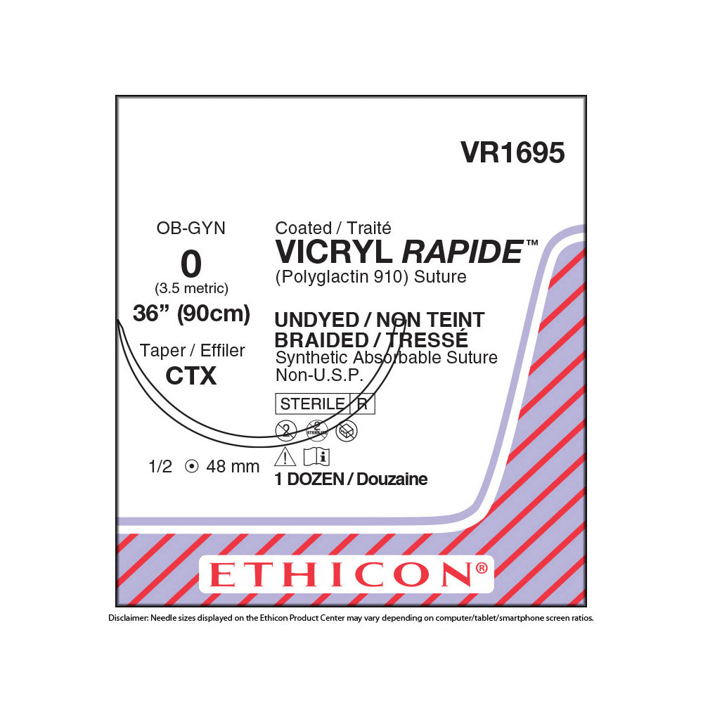 Ethicon VICRYL RAPIDE Suture, Size: 0, Needle: CTX, UNDYED, 12/bx. MPN: VR1695