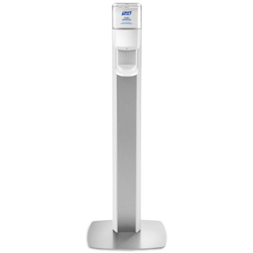 PURELL MESSENGER ES8 Silver Panel Floor Stand with Touch-Free Dispenser Stand for 1200mL Hand Sanitizer. MPN: 7308-DS-SLV