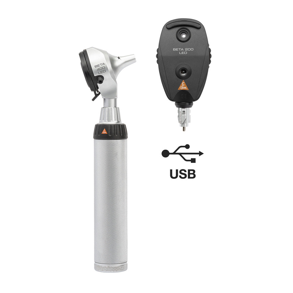 HEINE BETA LED Diagnostic Set: BETA 200 LED Ophthalmoscope, BETA 400 LED Fiber Optic Otoscope, BETA4 USB Rechargeable Handle, USB Cord, Power Supply. MPN: A-153.28.388 - Image 2