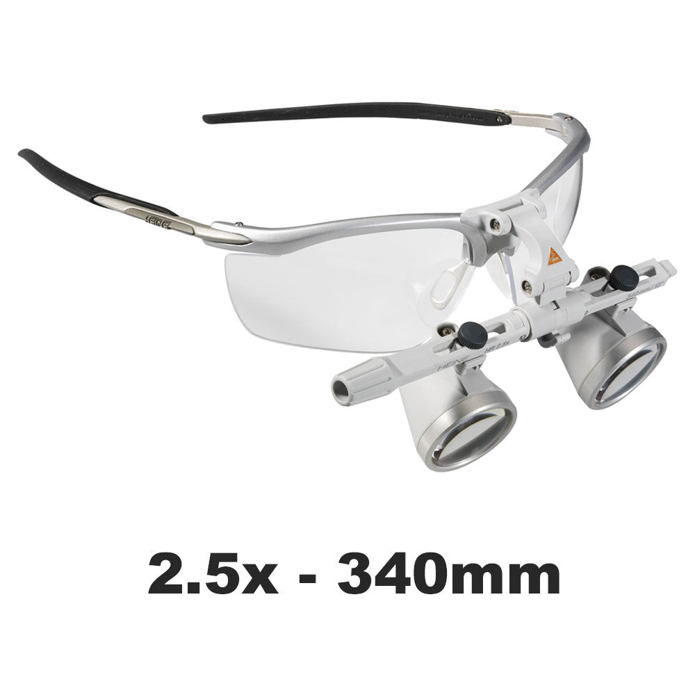 HEINE 2.5x HR Binocular Loupes Set on S-FRAME, 340mm (13") Working Distance. MPN: C-000.32.355