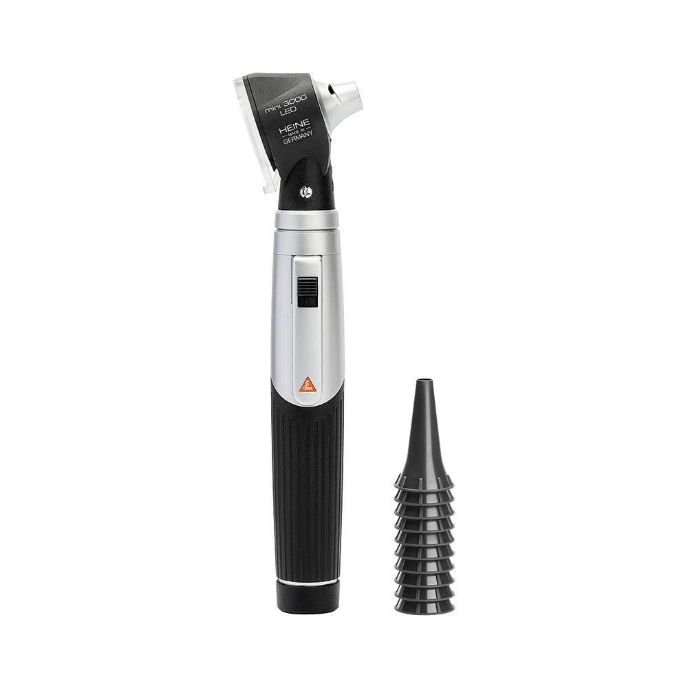HEINE mini 3000 LED Otoscope with mini 3000 battery Handle and 10 AllSpec Disposable Ear Tips. MPN: D-008.70.210
