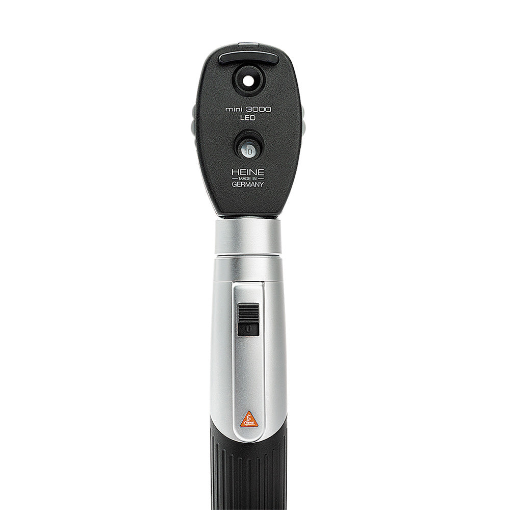HEINE mini3000 LED Diagnostic Set: mini3000 LED Ophthalmoscope, mini3000 Fiber Optic LED Otoscope, (2) mini3000 battery handles, (4) reusable tips B-000.11.111, (10) AllSpec 4mm disposable tips, Case. MPN: D-886.11.021 - Image 4