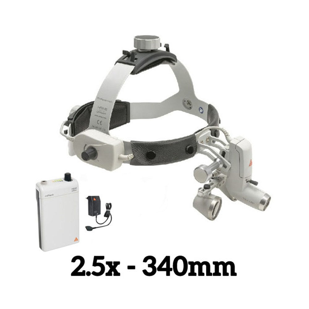 HEINE ML4 LED Headlight Kit, mPack Power Source, HR Binocular Loupe 2.5 x / 340mm. MPN: J-008.31.452