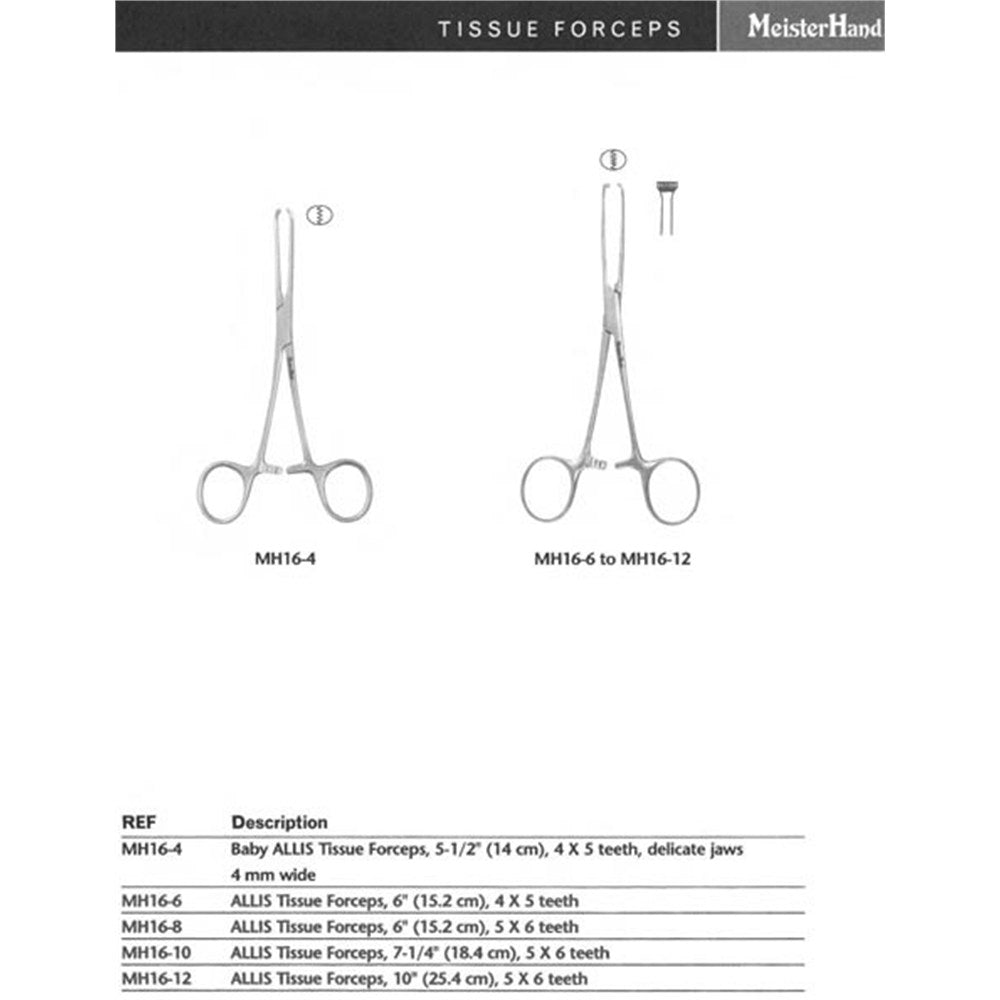 MeisterHand ALLIS Tissue Forceps, 6" (155mm), 5 X 6 teeth. MPN: MH16-8 - Image 2