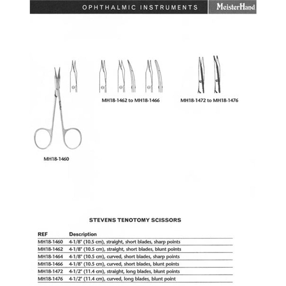MeisterHand STEVENS Tenotomy Scissors, 4-1/8" (106mm), Straight, Short Blades, Blunt-Blunt Points. MPN: MH18-1462 - Image 3