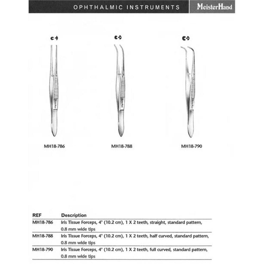 MeisterHand Iris Tissue Forceps, 3-7/8" (99mm), half-curved, 1 x 2 teeth. MPN: MH18-788 - Image 3