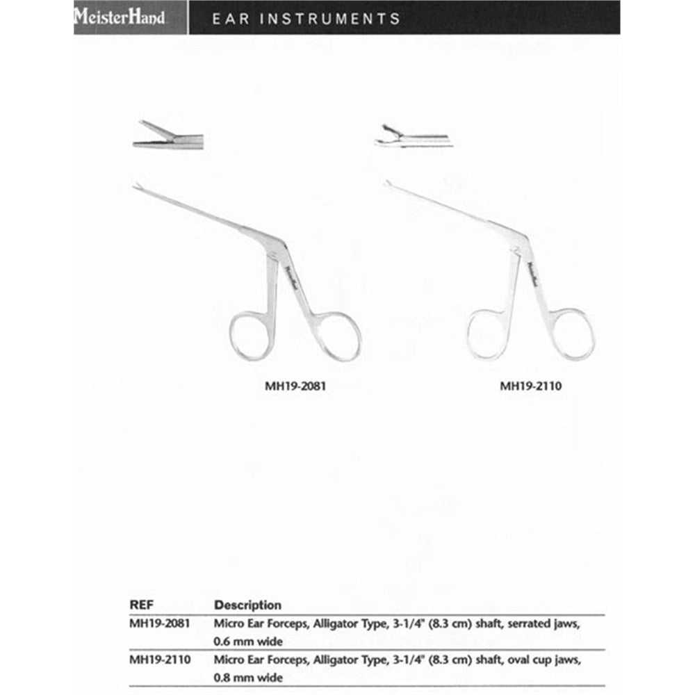 MeisterHand Micro Ear Forceps, 3-1/8" (80mm) shaft, serrated jaws, 0.6mm wide, Alligator Type. MPN: MH19-2081 - Image 3