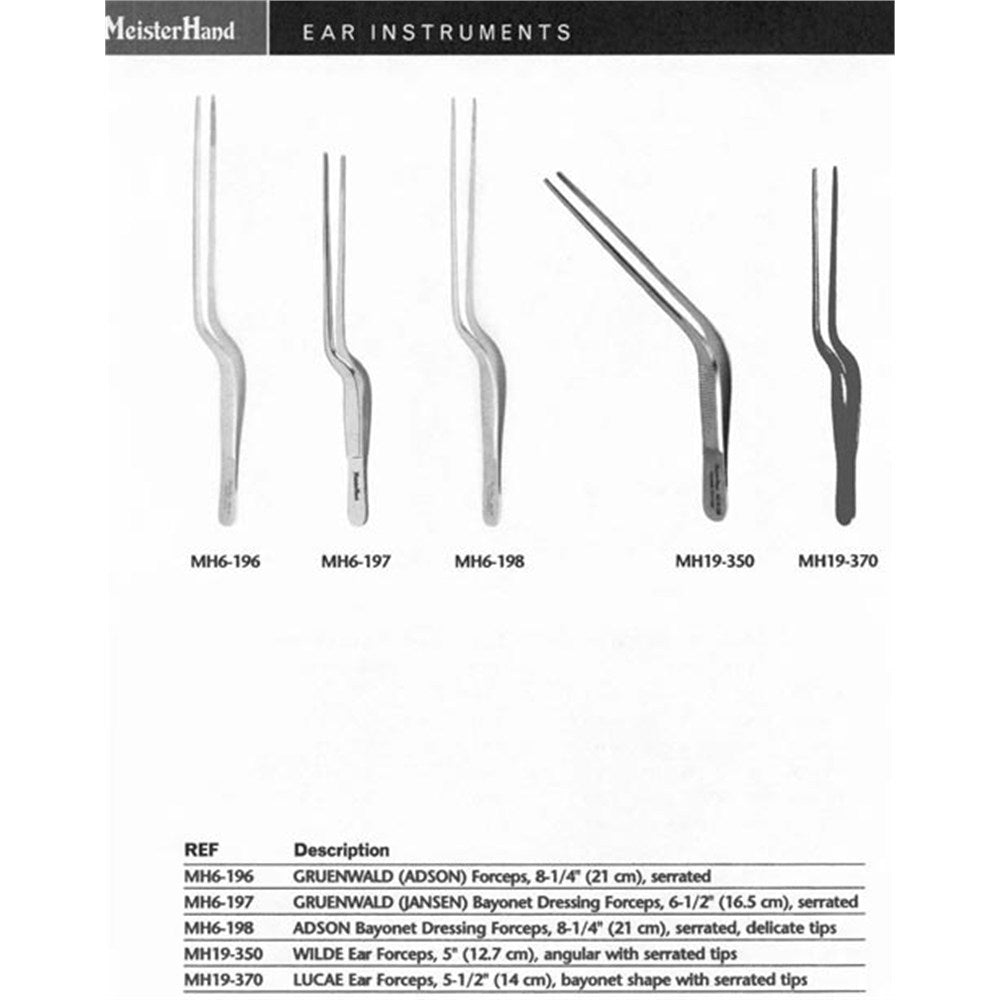 MeisterHand LUCAE Ear Forceps, 5-5/8" (143mm), bayonet shape, serrated tips. MPN: MH19-370 - Image 3