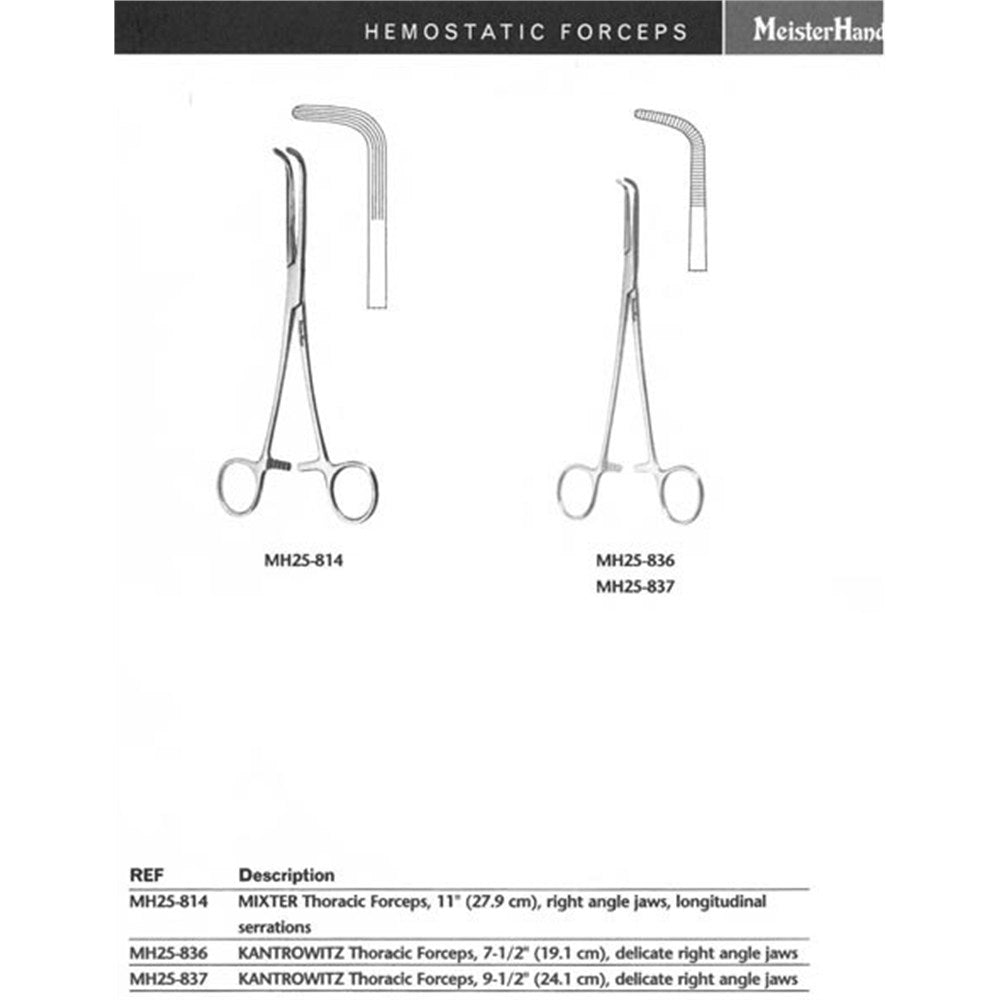 MeisterHand KANTROWITZ Thoracic Forceps, 9-1/2" (24.1 cm), delicate right angle jaws. MPN: MH25-837 - Image 2