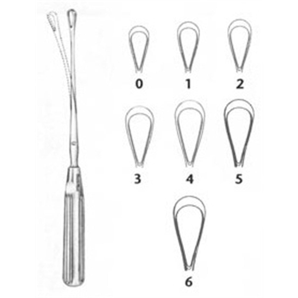 MeisterHand SIMS Uterine Curette, 11" (27.9 cm), sharp blades on malleable shank, size 5. MPN: MH30-1205-5