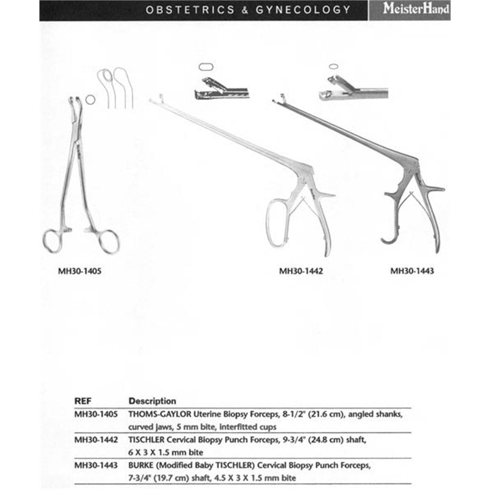 MeisterHand THOMS-GAYLOR Uterine Biopsy Forceps, 8-1/4" (212mm), angled shank, curved jaws, 5.8mm bite, interfitted cups. MPN: MH30-1405 - Image 2