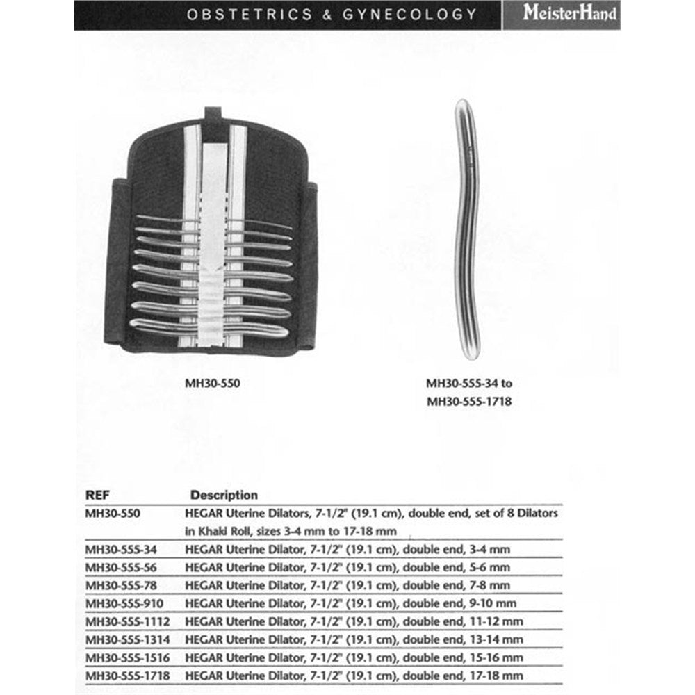 MeisterHand HEGAR Uterine Dilator, 8" (203mm), Double-Ended, 3mm and 4mm Diameter. MPN: MH30-555-34 - Image 2