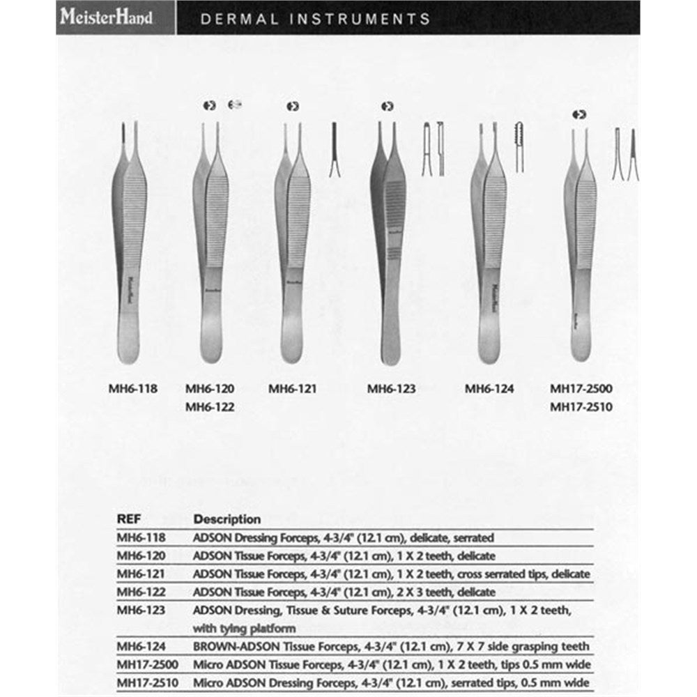 MeisterHand ADSON Tissue Forceps 1 X 2 teeth, 4-3/4" (120mm), cross serrated tips, delicate. MPN: MH6-121 - Image 4