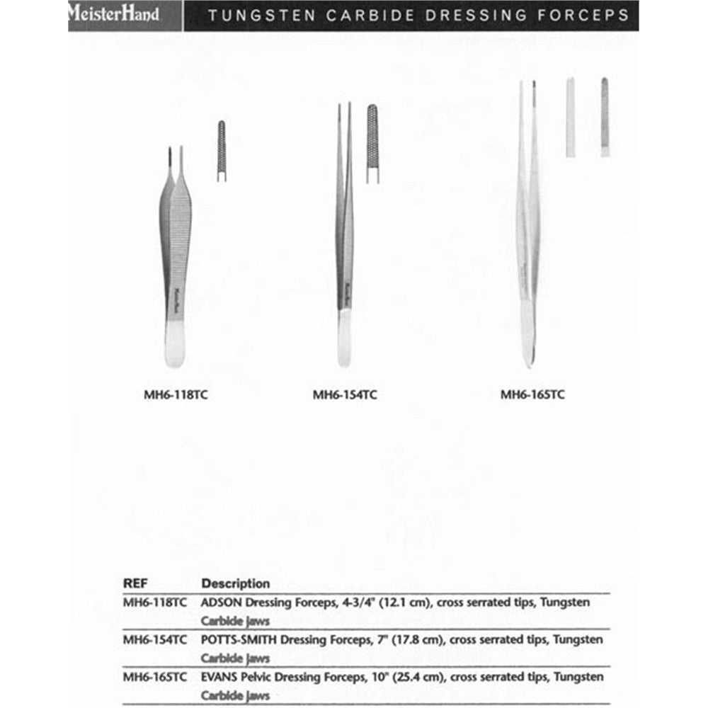 MeisterHand EVANS Pelvic Dressing Forceps, 10" (251mm), Tungsten Carbide, Cross Serrated Tips. MPN: MH6-165TC - Image 2