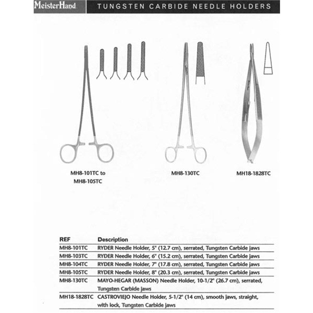 MeisterHand Ryder Needle Holder, 5⅞" (15 cm), Serrated Jaws, Tungsten Carbide. MPN: MH8-103TC - Image 2