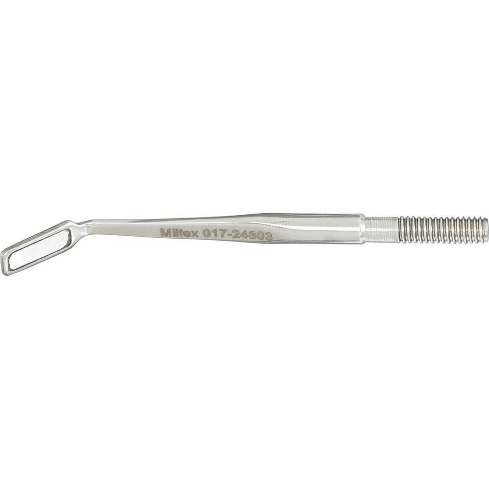 MILTEX Micro Mirror, 1/4" (7mm) x 1/8" (2mm), Rectangular, Cone Socket, Front Surface, Stainless Steel. MPN: 017-24803