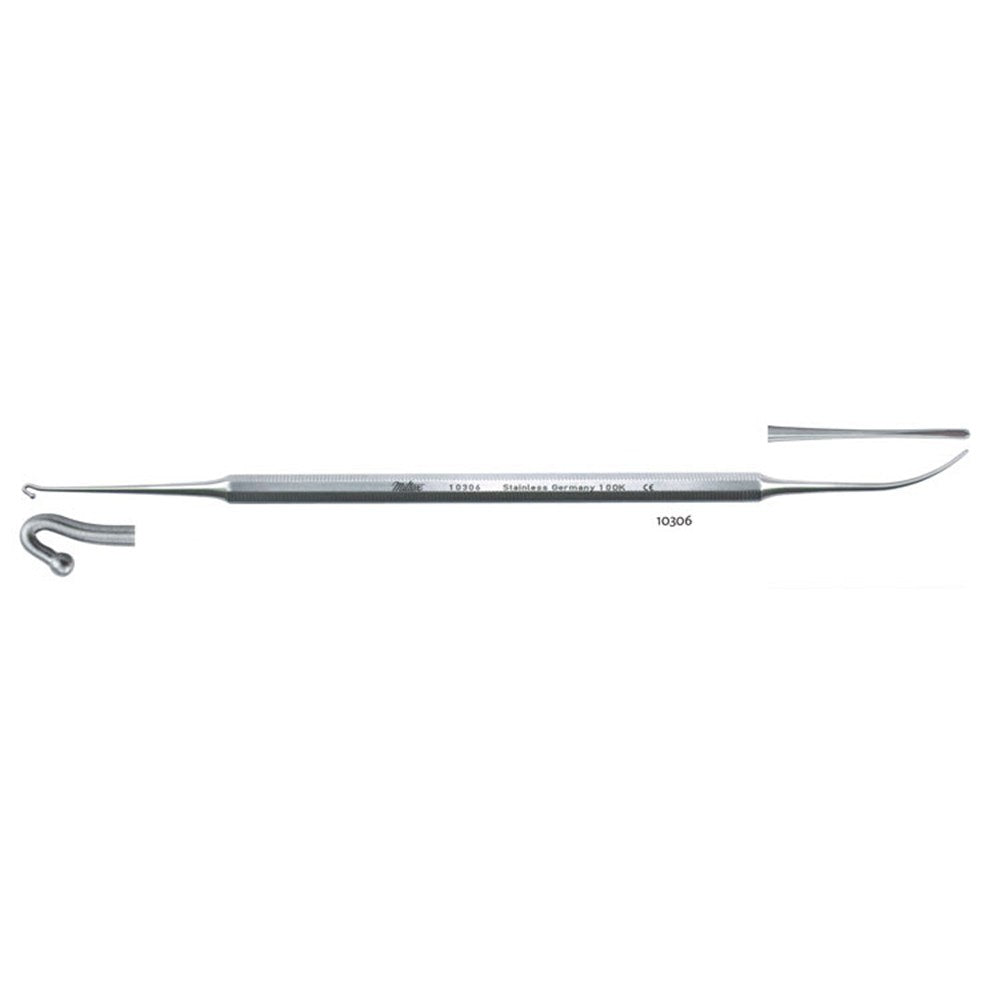 MILTEX VARADY Phlebectomy Extractor, 7" (180mm), Large Hook W/Ball Tip and Spatula, Double-Ended, 2.8mm Wide Hook and 1.9mm Wide Spatula. MPN: 10306