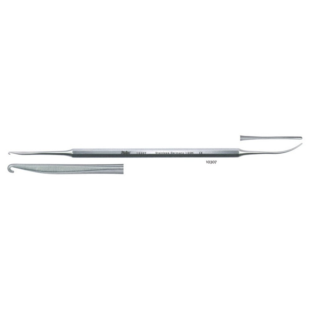 MILTEX VARADY Phlebectomy Extractor, 7" (180mm), Medium Crochet Style Hook and Spatula, Double-Ended, 1.8mm Wide Hook and 1.7mm Wide Spatula. MPN: 10307