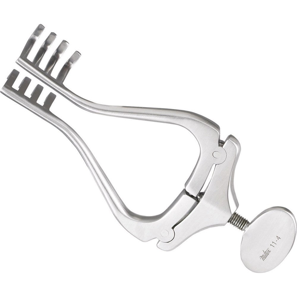 MILTEX JANSEN Retractor, 4-1/2" (11.4 cm), spread 3" (7.6 cm), 4 X 4 blunt prongs 20 mm deep. MPN: 11-4