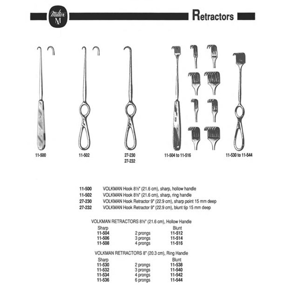 MILTEX VOLKMAN Retractor, 8-1/2" (216mm), 3 Prongs, Sharp, Ring Handle. MPN: 11-532 - Image 2
